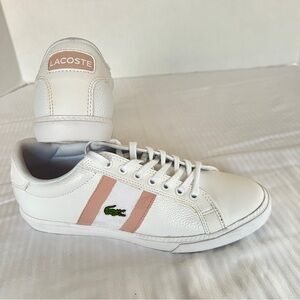 Lacoste White Sneakers with Pink Stripes Size 6.5